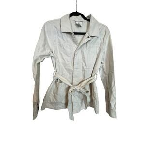 ST JOHN'S BAY Chore Jacket w/belt Small Linen‎ Blend In Beige Workwear Classic
